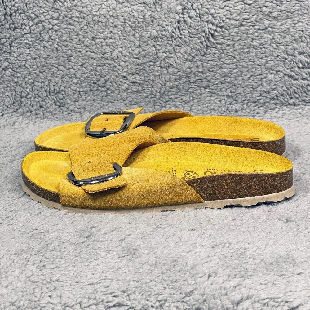 Yokono Oasis Womens Size 6 Slide Sandals Shoes Yellow Sock Leather Buckle